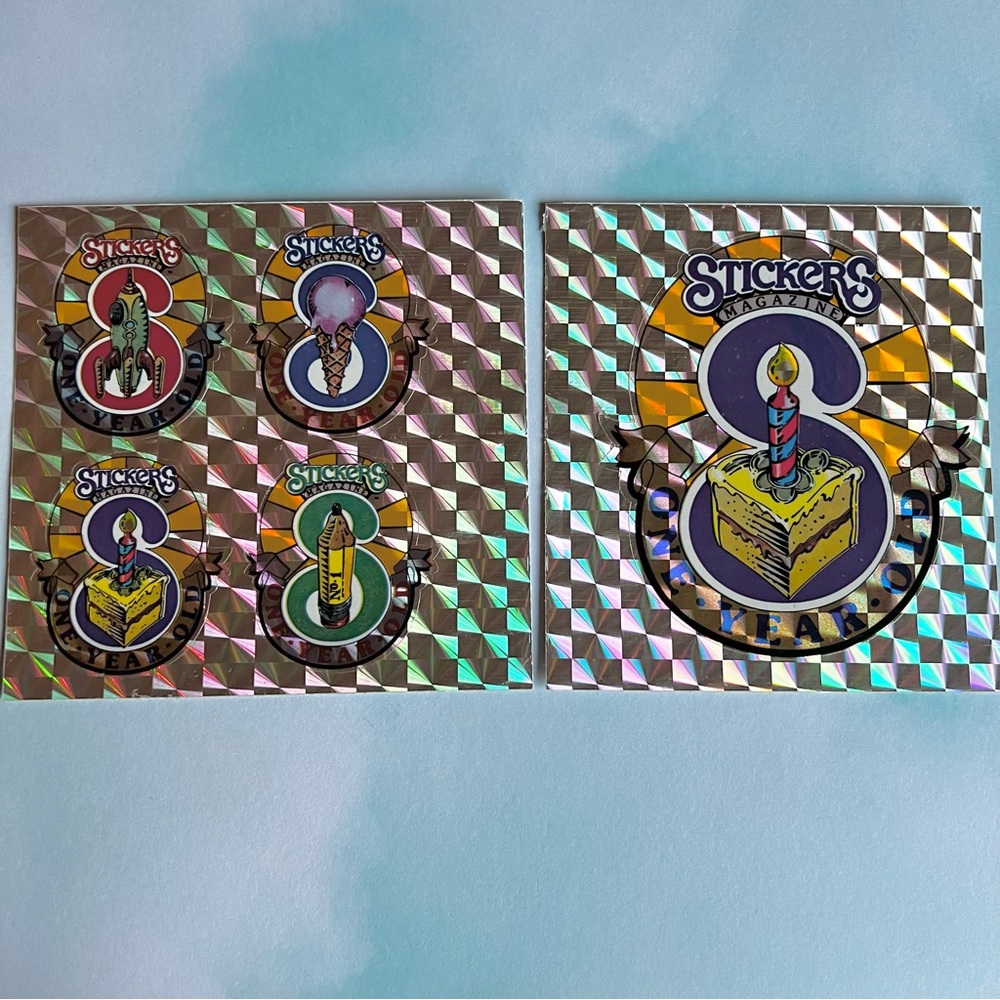 Vintage 80s Stickers Magazine Prism 1 Year Old Birthday Large Sticker Set
